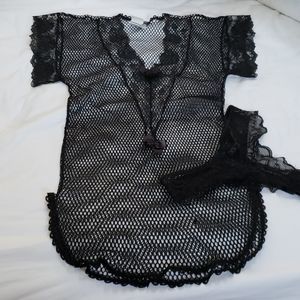 Fredricks of Hollywood Black Netting Lingerie Nightgown Size S